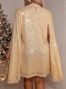 SHEIN CURVE+ Große Größen einfaches einfarbiges Kleid mit Pailletten-Dekor für den alltäglichen Lässig-Trag, ideal für Neujahrsparty-Kleidung - Gold - Übersicht 2