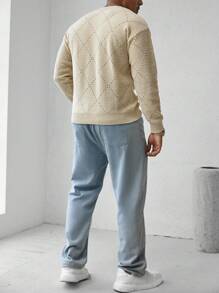 Manfinity Homme 男士休闲纯色镂空菱形针织毛衣，适合秋冬季