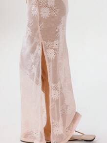 Aralina Light Pink Floral Embroidered Sheer Beach Maxi Skirt - Baby Pink - View 6