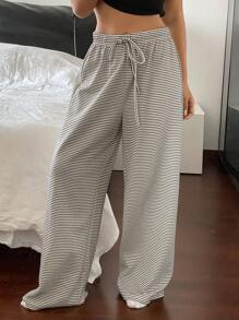 Livesso 休闲条纹抽绳宽松居家舒适长裤，睡衣，秋冬款 - 藍色 - 查看 5