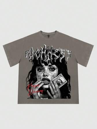 Street Life Maglietta da uomo con stampa ritratto vintage lavata, adatta per l'estate