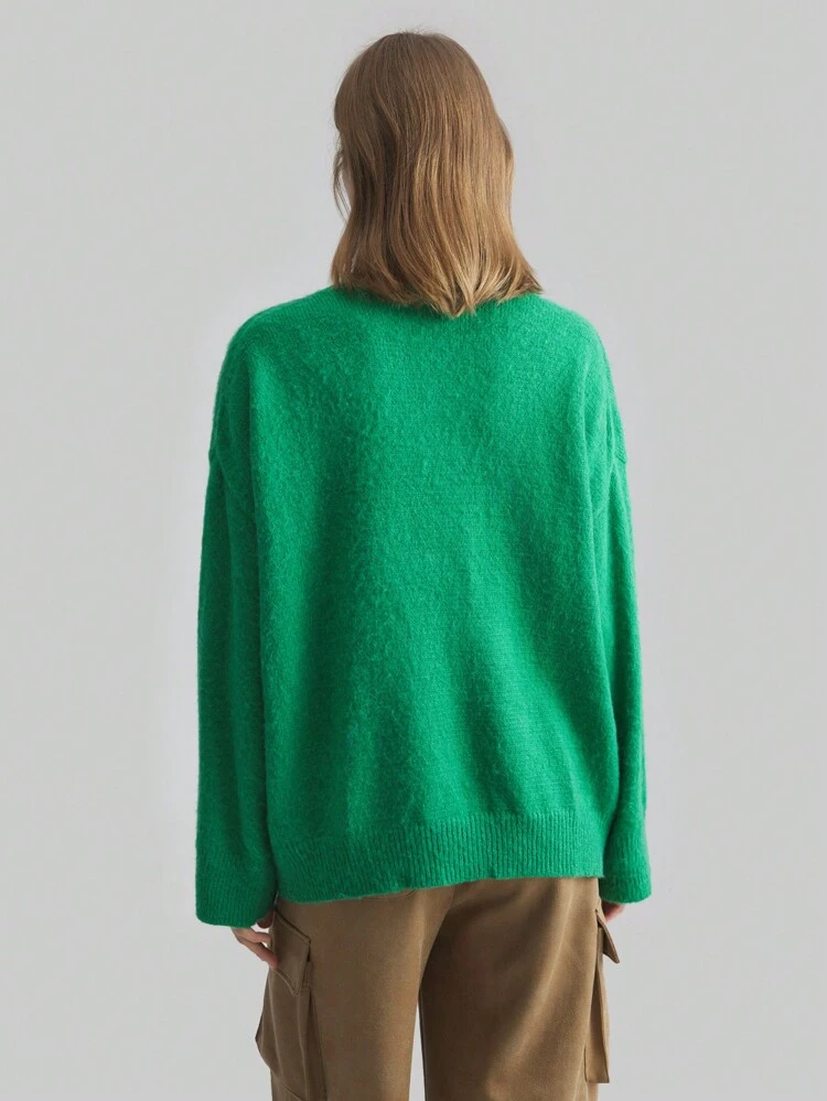 Women's V-Neck Long Sleeve Sweater,15% Wool Soft Cashmere Pullover,Oversized Casual Shades Of Green Autumn Occasion,Suitable For Valentine's Day