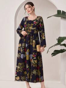 Al Najma Plant Print Long Casual Vacation Dress
