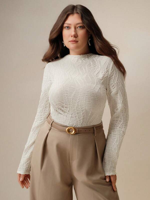 Anewsta Plus Size Women Stand Collar Long Sleeve Fitted Fashion T-Shirt, Autumn
