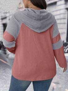 Calvaya 大码女式千鸟格拼接前开连帽宽松长袖休闲 T 恤