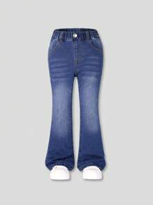 SHEIN Pantalones acampanados cómodos y elásticos con lazo para niñas, un elemento esencial y versátil