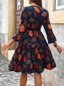 SHEIN Clasi Women V-Neck Long Sleeve Floral Print Casual Mini Dress