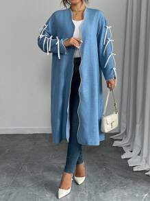 Flirla Plus Size Elegant Bowknot Long Lightweight Jacket For Women