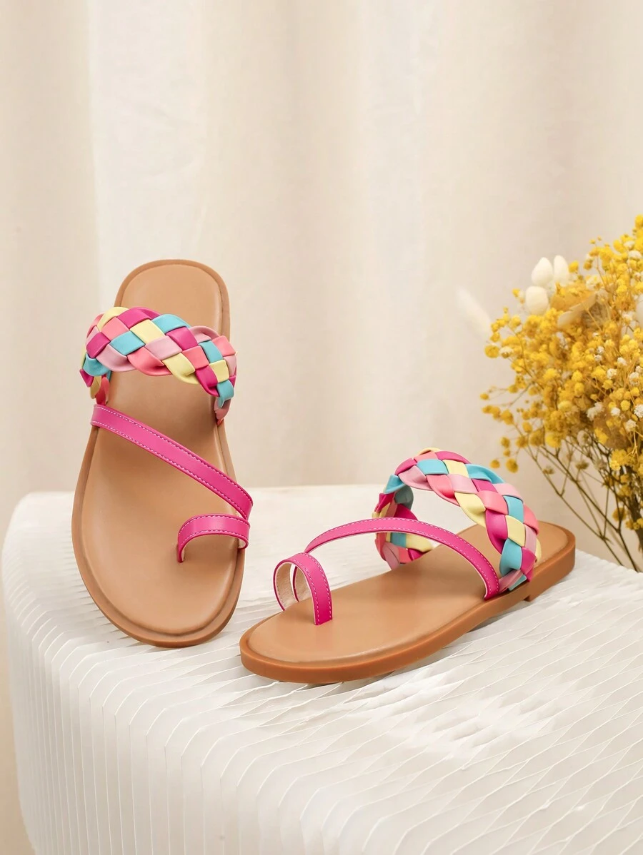 Kids Toe Post Woven Casual Flat Slippers - Multicolor - View 1