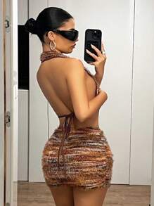 SHEIN ICON Retro American Style Maillard Slim Fit Sexy Bodycon Mini Skirt - Rust Brown - View 2