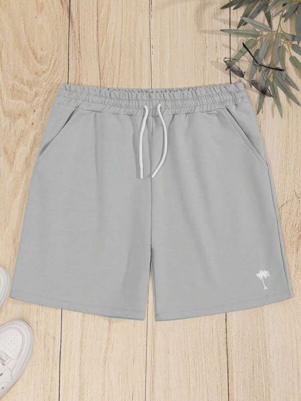 RueChic Pantaloni scurți cu șnur cu imprimeu Coconut Tree pentru bărbați