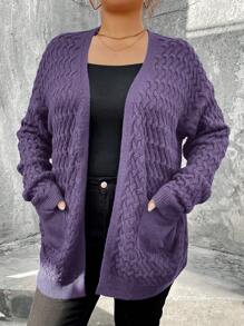 Calvaya Áo khoác cardigan tay dài tối giản màu trơn cỡ lớn, phù hợp cho mùa xuân và mùa thu - Màu tím - Xem 3