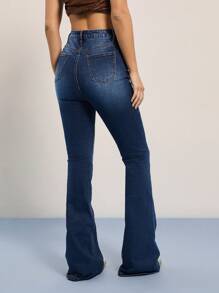 WESTFADE Summer High Rise Stretch Flare Jeans - Medium Wash - View 4