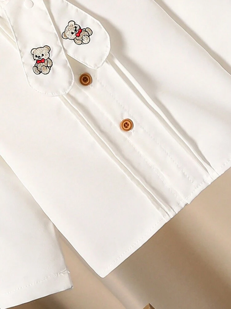 Souflis Souflis Conjunto de Camisa con bordado de oso y pajarita, y pantalones culotte para bebés niños, estilo caballero británico, adecuado para cumpleaños, bodas, primavera/otoño - Albaricoque - Añade 8