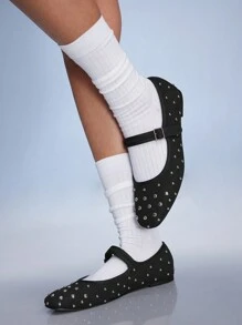 CUCCOO GRLICON 女士 Y2K 风格平底鞋，适合朋克、骑行者、酷女孩、万圣节、圣诞节、派对装扮 - 黑色 - 查看 1