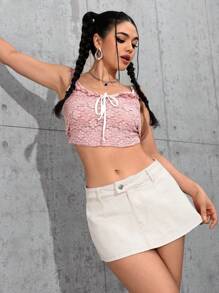 SHEIN ICON Women's Casual Short Denim Skirt With Front Overlap Design