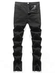 SHEIN Tween Boy Fashion Casual Black Denim Base Comfort Stretch Pile Fit Jeans For Boys Soft Dailywear And The Four Seasonsr Kids Clothes - Black - View 1