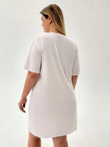 RueChic Cottnline Coffee & Letter Printed Loungewear Dress - Multicolor - View 2