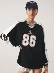 SHEIN Unity 女士商务休闲运动衫，办公室时尚装扮风格，博主同款设计，运动风，数字印花