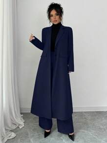 Selianne Bộ vest nữ ve rộng màu xám đậm dài quá khổ áo khoác và quần ống đứng - Màu xanh hải quân - Xem 6