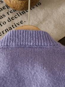 Young Girl Solid Color Beaded Stand Collar Fitted Casual Sweater,In Fall/Winter - Purple - View 4