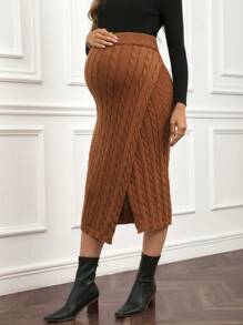 SHEIN Maternity Cable Knit Asymmetric Hem Skirt