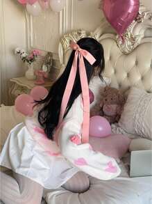 Flirla Plus Size Women Heart Pattern 3D Jacquard Lantern Sleeve Sweater, Round Neck Casual Drop Shoulder Long Sleeve Pullover, Suitable For Valentine's Day Holiday, Indoor/Outdoor Wear, Featuring Heart Knit Pullover Fall Winter Outfit