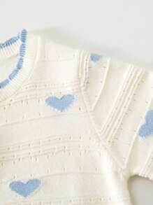 婴儿/女宝宝休闲时尚可爱舒适简约心形图案长袖开衫针织衫，适合日常穿着、外出、聚会、秋冬季 - 杏色 - 查看 6