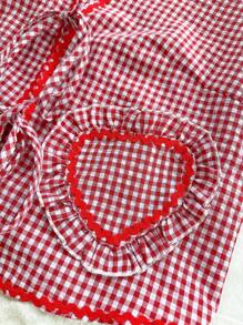 Soleia Plus Size Women Boho Summer Vacation Woven Red & White Plaid V-Neck Sleeveless Front Tied Top - Red and White - View 4