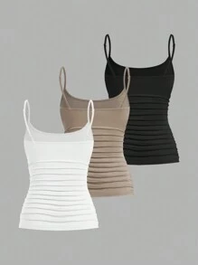 SHEIN EZwear Multicolor Knit Ruched Casual Tank Top For Women - Multicolor - View 2