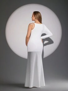 SHEIN Maternity Solid Color Asymmetrical Neck Long Sleeve Fitted Photoshoot Dress