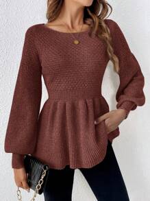 SHEIN Frenchy Pull court tricoté, manches lanternes, couleur unie, style décontracté, automne/hiver, pour femmes