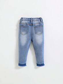 SHEIN Baby Boy Distressed Retro Raw Edges Cargo Pocket Skinny Jeans,Light Blue,Summer,Street Life Casual Graphic Street Fashion,Back-To-School Kids Denim - Light Wash - View 2