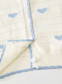 婴儿/女宝宝休闲时尚可爱舒适简约心形图案长袖开衫针织衫，适合日常穿着、外出、聚会、秋冬季 - 杏色 - 查看 5