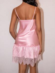 SweetSlumber Solid Color Lace Patchwork Satin Women Nightgown