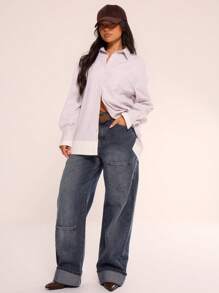 MUSERA Áo sơ mi cài cúc bằng vải cotton poplin, thích hợp cho kỳ nghỉ xuân hè. - Màu Xám nhạt - Xem 4