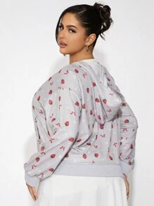 SHEIN SXY Plus Size Women Cute Bow Hoodie Sweatshirt Jacket, Light Yellow