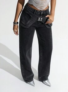 SHEIN Jeanoir Mujeres Jeans de pierna acampanada informal con diseño de panel de cintura, jeans de pierna recta versátiles