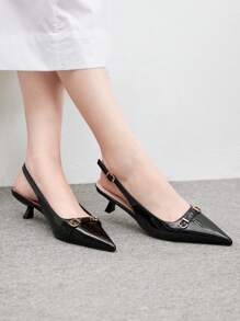CUCCOO BIZCHIC Women's Black Simple Pointed Toe Low Heel Flats New Year Holiday - Black - View 3