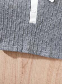 SHEIN 2pcs Young Girl Short Sleeve Solid Color Top And Mini Skirt Set - Grey - View 4