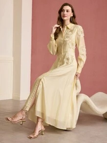 MOTF PREMIUM 花卉贴片飘逸连衣裙 - 黃色 - 查看 4