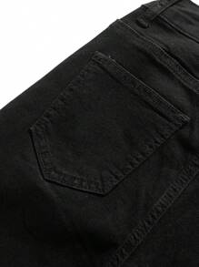 SHEIN Tween Boy Fashion Casual Black Denim Base Comfort Stretch Pile Fit Jeans For Boys Soft Dailywear And The Four Seasonsr Kids Clothes - Black - View 3