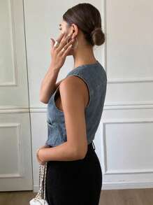 DAZY Women's Casual Simple Fashion Versatile Denim Vest - Medium Wash - View 7