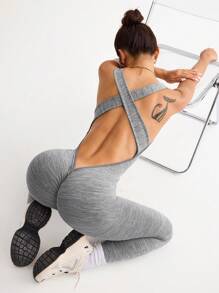 SHEIN Sport Studio Women Open Back Crisscross Casual Yoga Sports Jumpsuit