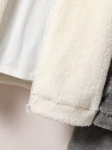 SHEIN Set de 2 piezas de chaqueta con cremallera y decoración de oreja de peluche y pantalones, informal y lindo, para niños preadolescentes, para otoño/invierno