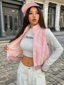 SHEIN EZwear Damski płaszcz wełniany na jesień/zimę z długim rękawem i kwiatowym wykończeniem, z kieszeniami