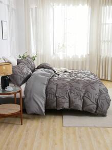 3 Stücke Polyester, weich & bequem, grau geschnittenes Blättermuster, Moderne Bettwäsche-Set (1 Bettbezug + 2 Kissenbezüge, ohne Füllung), geeignet für Heim-Dekoration, Schlafzimmer Nutzung, Ganzjährig