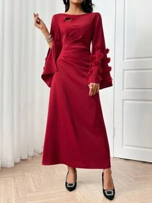 Modelyn Vestido ajustado de estilo árabe de unicolor con diseño calado para mujer