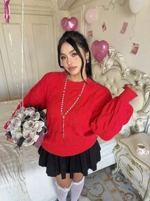 Flirla Suéter de manga farol de unicolor informal para día de San Valentín de talla grande