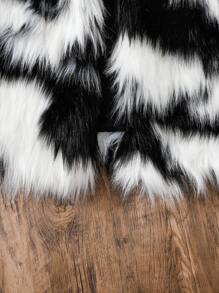 Tween Girls Casual Loose Cow Print Fleece Front Open Long Sleeve Warm Jacket,In Fall/Winter - Black and White - View 3